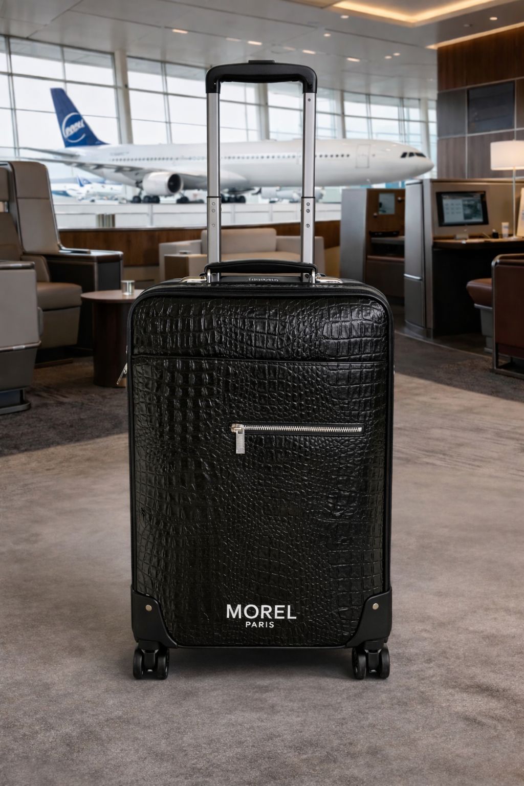 Morel Paris Crocodile-Embossed Luxury Suitcase – Black