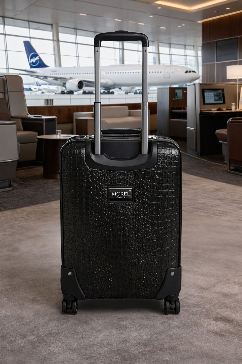 Morel Paris Crocodile-Embossed Luxury Suitcase – Black