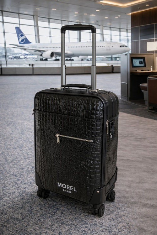 Morel Paris Crocodile-Embossed Luxury Suitcase – Black